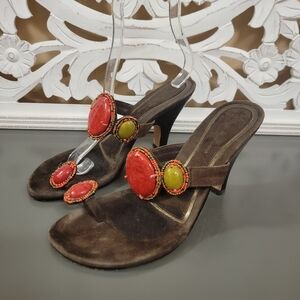 Elegant Beaded Brown Sandals